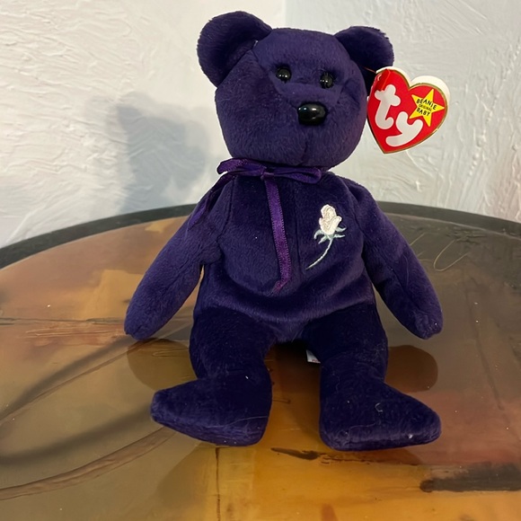 Ty Other - TY’s Beanie Baby Princess Bear, w/Tags, 1997, Princess Diana, Purple/White Rose